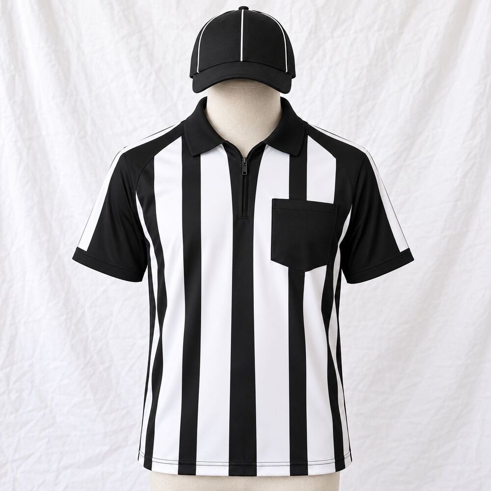 Referee Costume Set Men's XL Shirt Hat Whistle Cards New Open Box